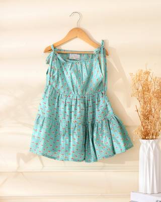 Girl's aqua blue tiered flared frock dress 1