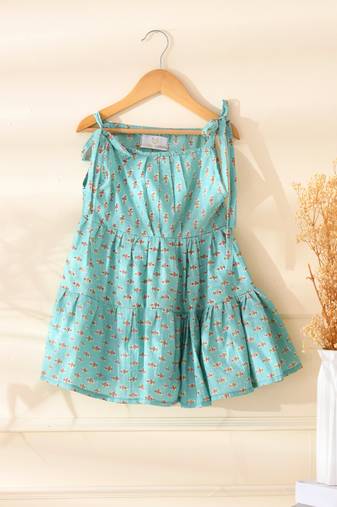 Girl's aqua blue tiered flared frock dress