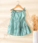 Girl's aqua blue tiered flared frock dress