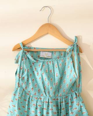 Girl's aqua blue tiered flared frock dress 2