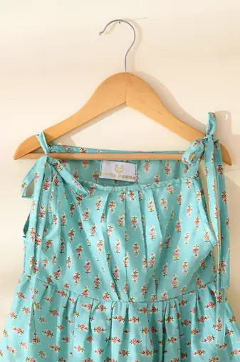 Girl's aqua blue tiered flared frock dress