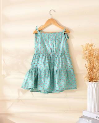 Girl's aqua blue tiered flared frock dress 3