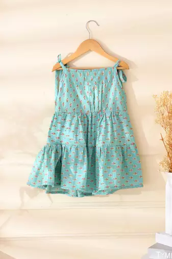 Girl's aqua blue tiered flared frock dress