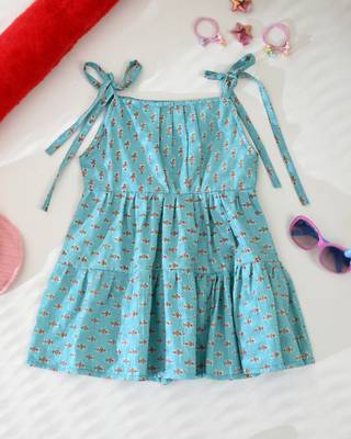 Girl's aqua blue tiered flared frock dress 4