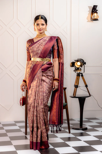 Manroon Banarasi silk blend Saree With Fancy Blouse Piece.