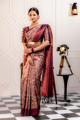 Manroon Banarasi silk blend Saree With Fancy Blouse Piece. 2