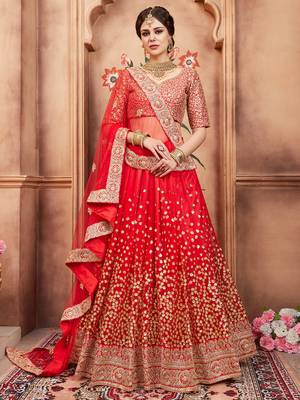red & gold toned embroidered bridal lehenga set choli with dupatta with dupatta 1