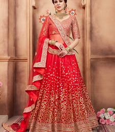 red & gold toned embroidered bridal lehenga set choli with dupatta with dupatta