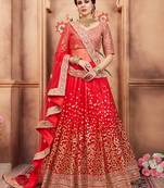 Red & Gold-Toned Embroidered Bridal Lehenga Choli with Dupatta