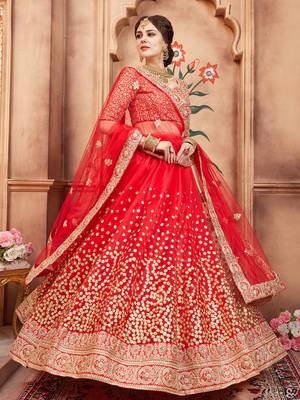 red & gold toned embroidered bridal lehenga set choli with dupatta with dupatta 2