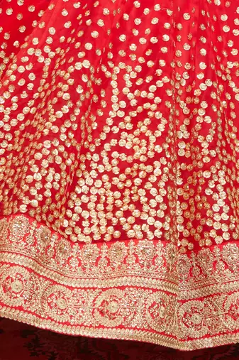 red & gold toned embroidered bridal lehenga set choli with dupatta with dupatta