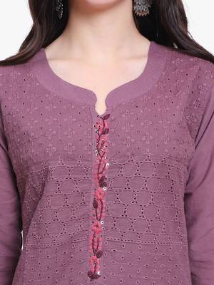 Purple Cotton Cambric Chikankari Kurti 4