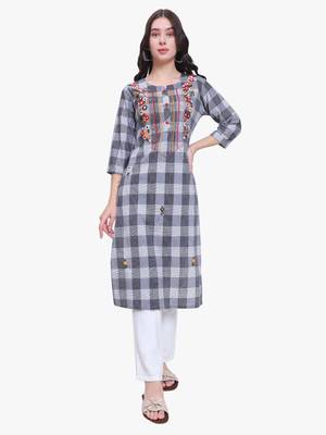Grey Khadi Checks Kurti 1