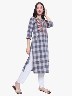 Grey Khadi Checks Kurti 2
