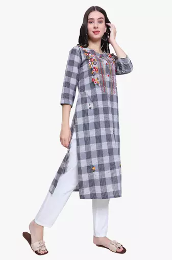 Grey Khadi Checks Kurti