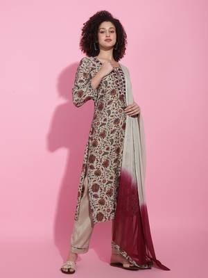 Off-White Modal Viscose Kurti Set With Dupatta 2