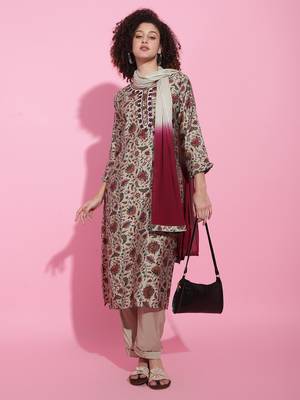 Off-White Modal Viscose Kurti Set With Dupatta 5