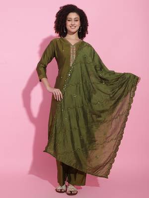 Green Viscose Kurti Set 1