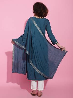 Blue Silk Kurta Set 4