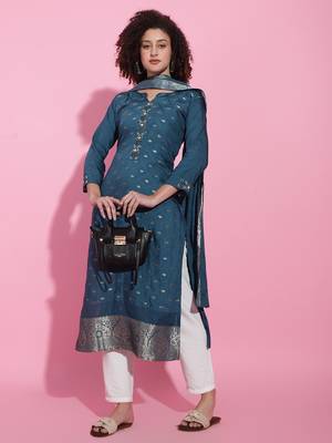 Blue Silk Kurta Set 5