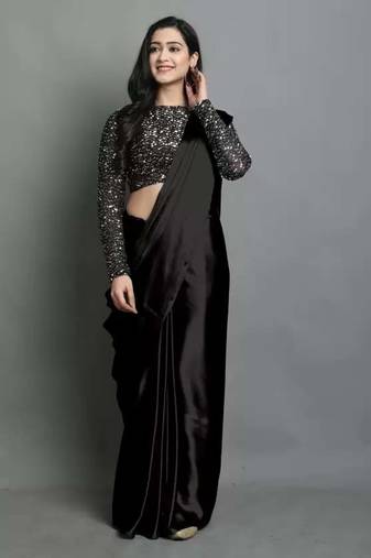 BOLLYWOOD STYLE DESIGNER SATIN SILK SAREE PARTY WEAR SAREE EXCLUSIVE SAREE WITH SEQUENCE WORK SAREE AND BLOUSE