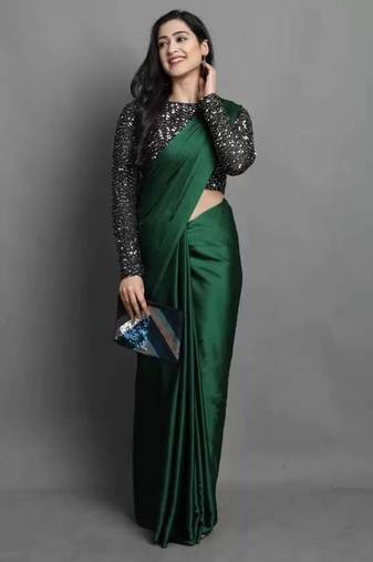 BOLLYWOOD STYLE DESIGNER SATIN SILK SAREE PARTY WEAR SAREE EXCLUSIVE SAREE WITH SEQUENCE WORK SAREE AND BLOUSE