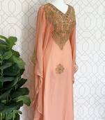 Peach Kaftan Georgette Embroidered Stone work Stitched Dress Party Wear Wedding Dresses