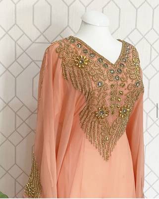 Peach Kaftan Georgette Embroidered Stone work Stitched Dress Party Wear Wedding Dresses 4