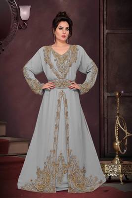 Grey color Full Sleeves Handmade Moroccan Kaftan  1