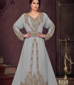 Grey color luxurious Full Sleeves Handmade Moroccan Kaftan .