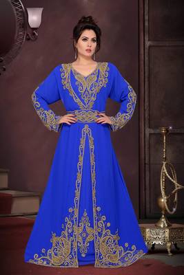Royal Blue color Full Sleeves Handmade Moroccan Kaftan 1