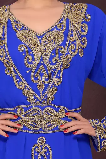 Royal Blue color Full Sleeves Handmade Moroccan Kaftan