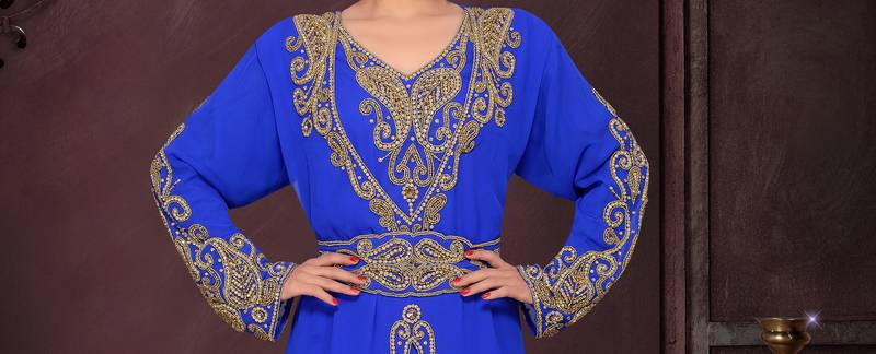 Royal Blue color luxurious Full Sleeves Handmade Moroccan Kaftan.