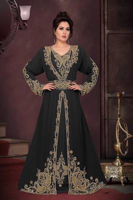 Black color Full Sleeves Handmade Moroccan Kaftan  1