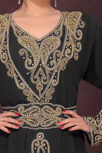 Black color Full Sleeves Handmade Moroccan Kaftan 