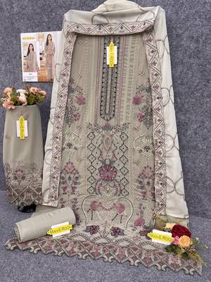Light olive color embroideried faux georgette semi stitched salwar suit 3