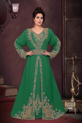 Dark Green color Full Sleeves Handmade Moroccan Kaftan 1