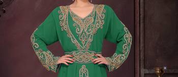 Dark Green color Full Sleeves Handmade Moroccan Kaftan 2