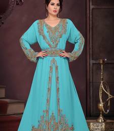 Cyan color Full Sleeves Handmade Moroccan Kaftan