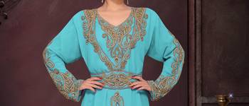 Cyan color Full Sleeves Handmade Moroccan Kaftan 2