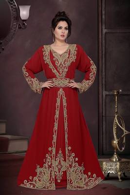 Maroon color Full Sleeves Handmade Moroccan Kaftan 1