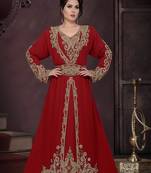 Maroon color luxurious Full Sleeves Handmade Moroccan Kaftan.