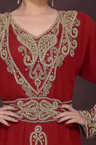 Maroon color Full Sleeves Handmade Moroccan Kaftan