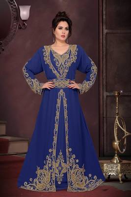 Navy Blue color Full Sleeves Handmade Moroccan Kaftan 1
