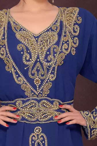 Navy Blue color Full Sleeves Handmade Moroccan Kaftan