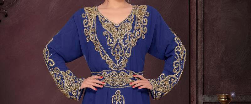 Navy Blue color luxurious Full Sleeves Handmade Moroccan Kaftan.