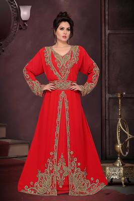 Red color Full Sleeves Handmade Moroccan Kaftan 1