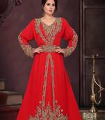 Red color luxurious Full Sleeves Handmade Moroccan Kaftan.