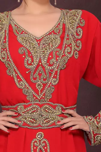 Red color Full Sleeves Handmade Moroccan Kaftan