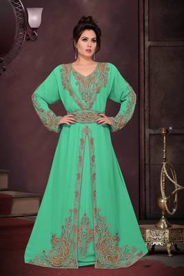 Sea Green color Full Sleeves Handmade Moroccan Kaftan  1